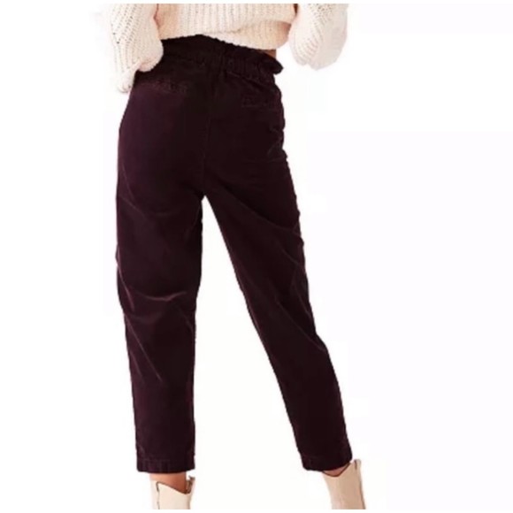 Free People Margate Brown Pleated High Rise Paper Bag Cord Ladies Trousers, XS - Picture 10 of 11